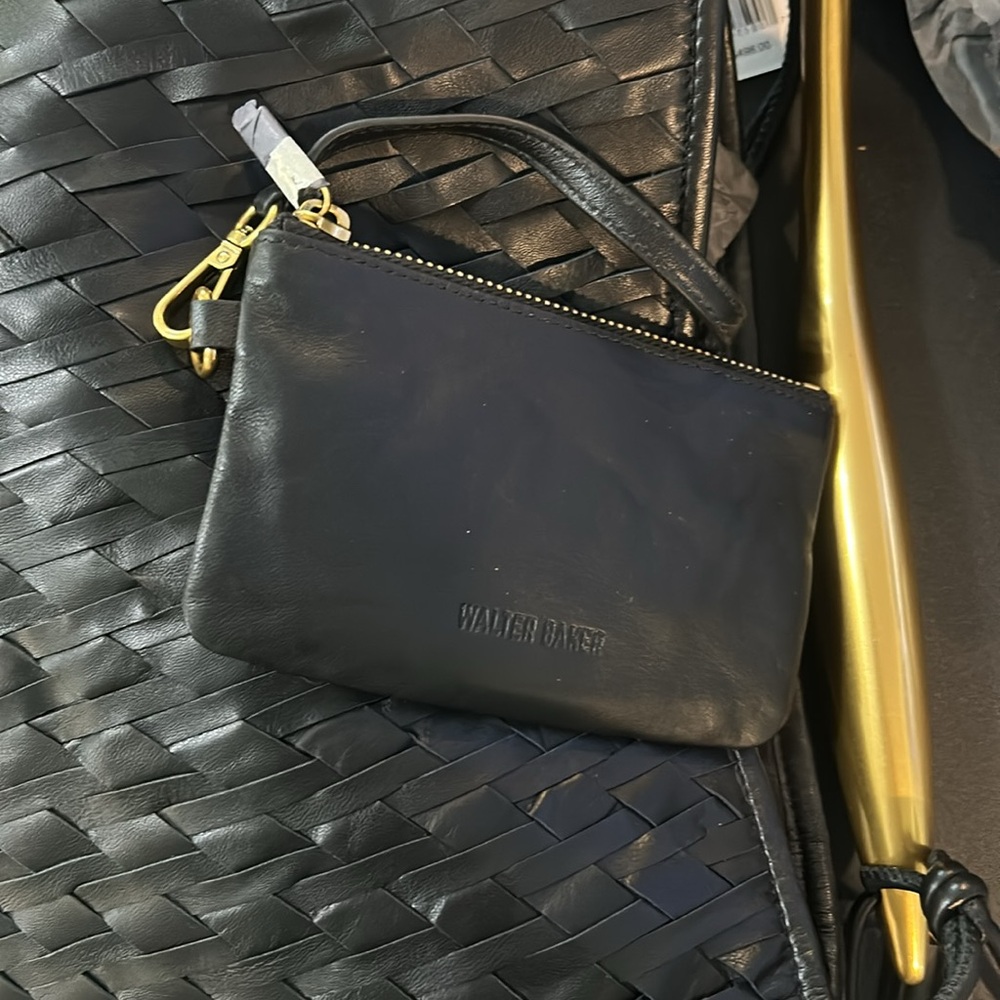 Walter Baker Hazel Hobo Woven Leather Black Gold Tone Handle Crossbody NWT - Picture 9 of 9